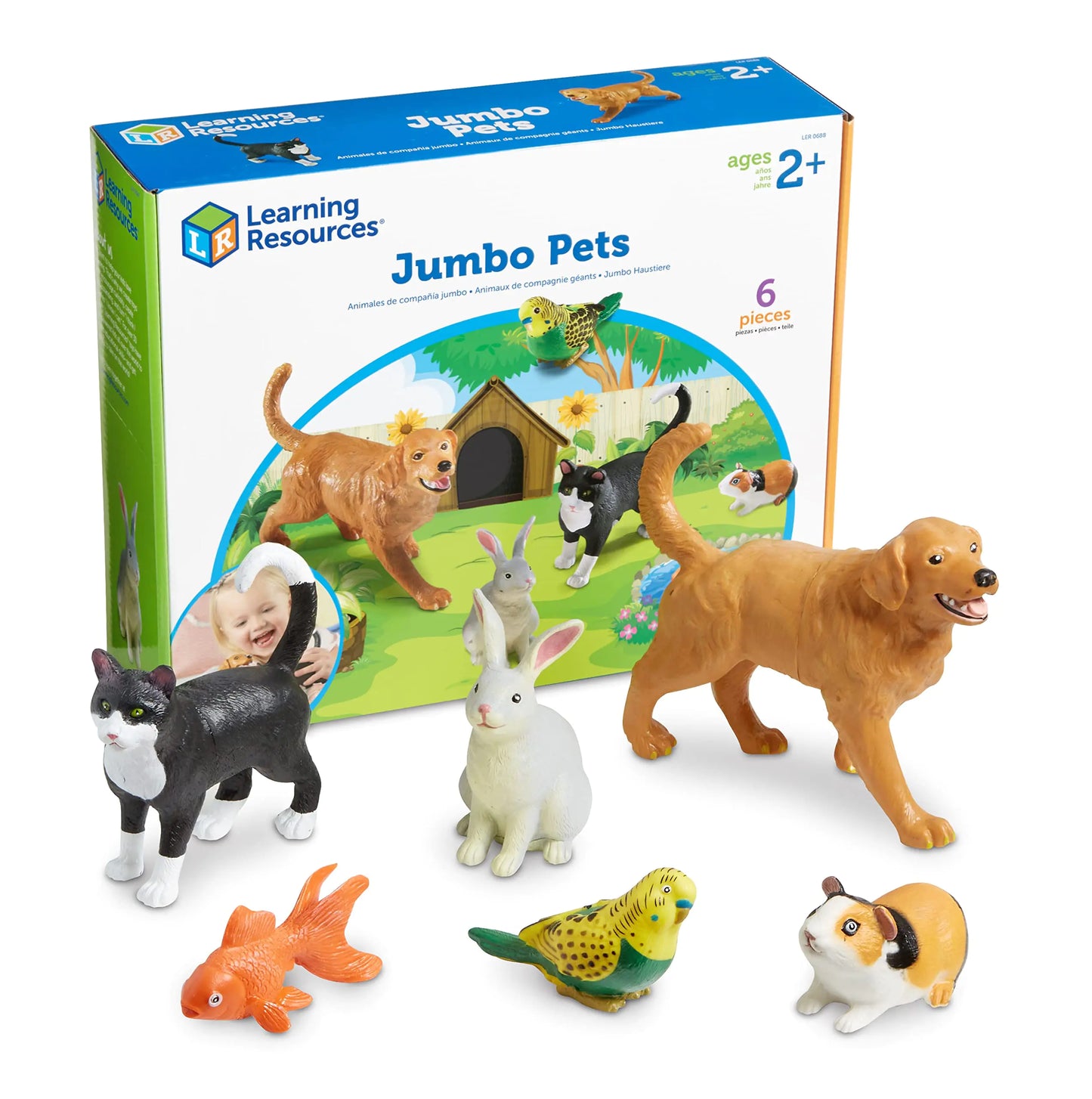 Learning Resources | Jumbo Domestic Pets – 6-Piece Animal Learning Set for Toddlers | Mascotas Domésticas Jumbo – Set de 6 Animales Educativos para Niños Pequeños (Edades 2+)