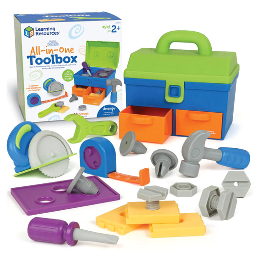 Learning Resources | New Sprouts All-in-One Toolbox – 18-Piece Pretend Play & Learning Set for Toddlers (Ages 2+) | Caja de Herramientas Todo-en-Uno – Juego de 18 Piezas para Aprendizaje y Juego Imaginativo