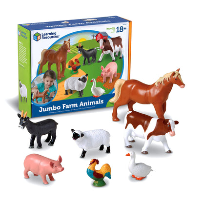 Learning Resources | Jumbo Farm Animals – 7-Piece Animal Learning Set for Toddlers (Ages 18+ Months) | Animales de Granja Jumbo – Set de 7 Animales Educativos para Niños Pequeños