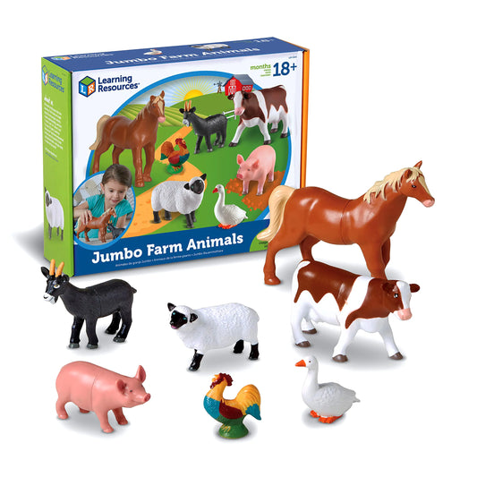 Learning Resources | Jumbo Farm Animals – 7-Piece Animal Learning Set for Toddlers (Ages 18+ Months) | Animales de Granja Jumbo – Set de 7 Animales Educativos para Niños Pequeños