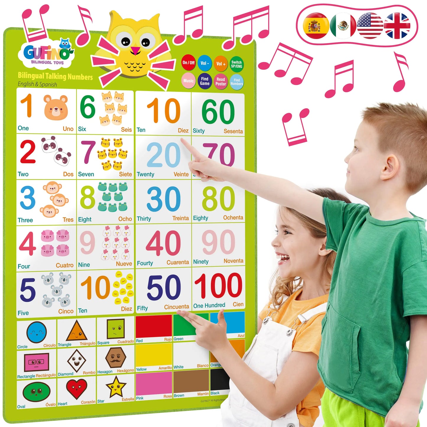 Juguetes Interactivos Bilingües para Niños Pequeños - Aprendizaje del ABC en Inglés y Español para Niños Pequeños. ¡Números para Niños, Canciones de Colores! Juguetes Educativos para Niños de 3 Años. Los Mejores Juguetes de Aprendizaje y Educación por GUF