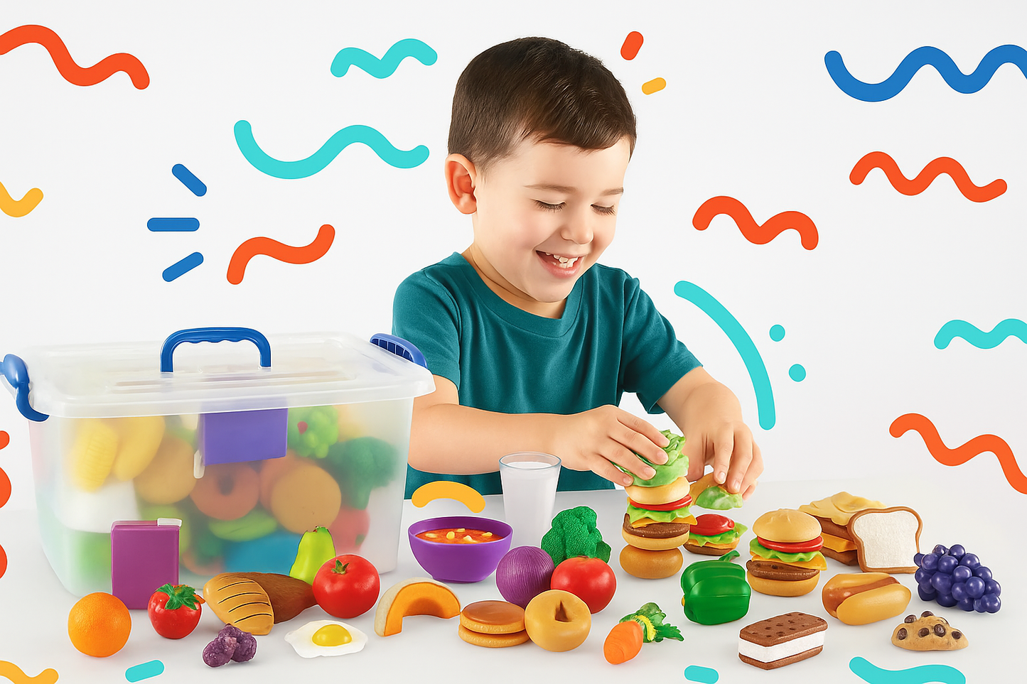 Learning Resources | New Sprouts Classroom Play Food Set – 100 Pieces | Pretend Play & Early Nutrition Learning for Toddlers 2–3+ Juego de Comida de Juguete New Sprouts – 100 Piezas | Juego de Imitación y Aprendizaje de Nutrición para Niños de 2–3+