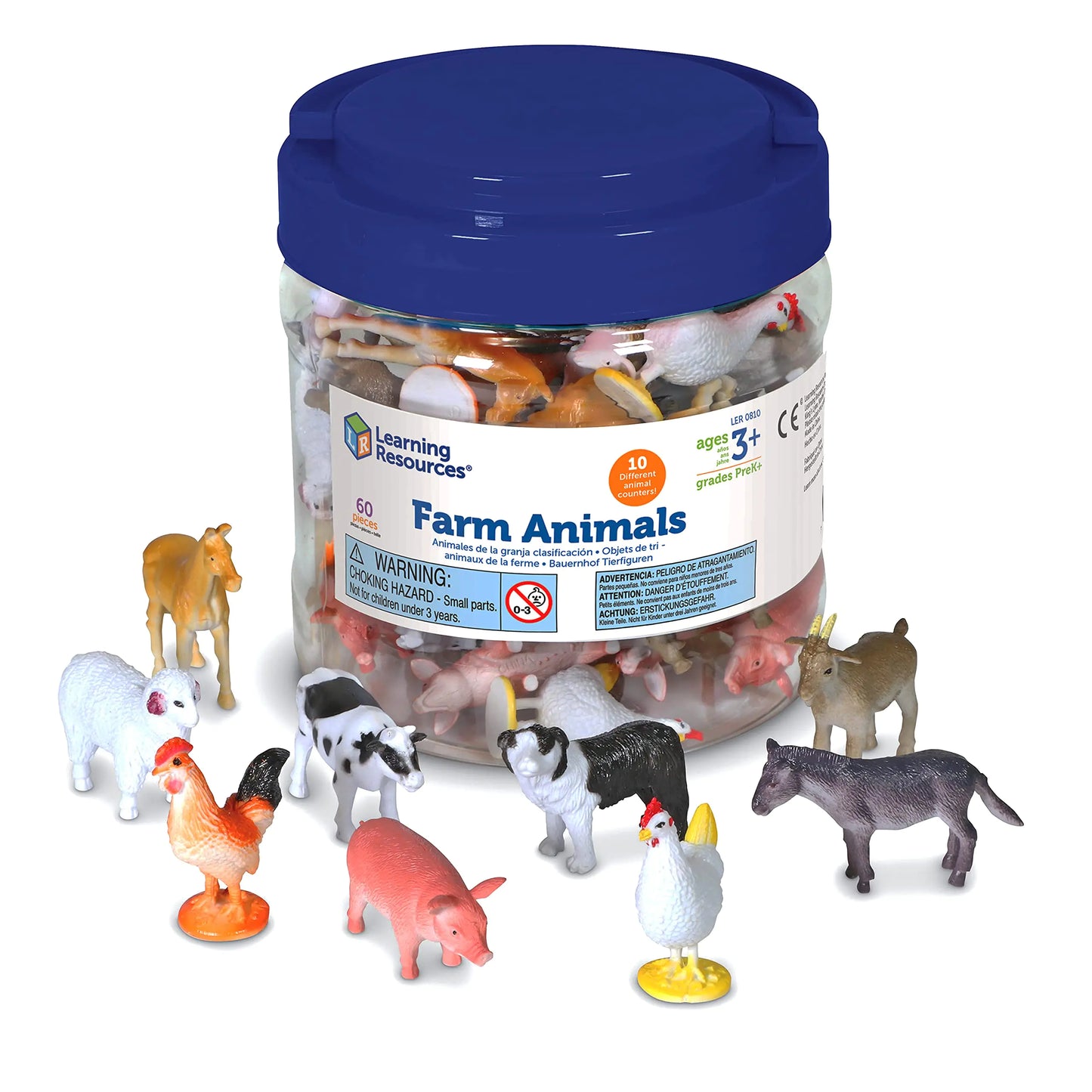 Learning Resources | Farm Animal Counters – 60-Piece Learning Toy for Toddlers (Ages 3+) | Counting, Sorting & Matching Skills / Contadores de Animales de Granja – 60 Piezas Juguete Educativo para Niños (3+) | Contar, Clasificar y Emparejar