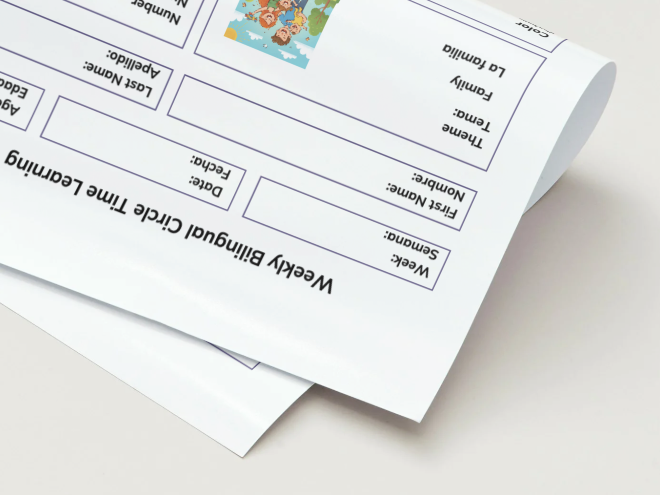 Weekly Bilingual Circle Time Educational 1 Year Learning Plan, 8.5" x 11" Double Sided 52 Worksheets & Digital Download