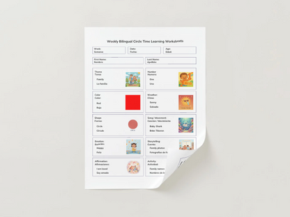 Weekly Bilingual Circle Time Educational 1 Year Learning Plan, 8.5" x 11" Double Sided 52 Worksheets & Digital Download