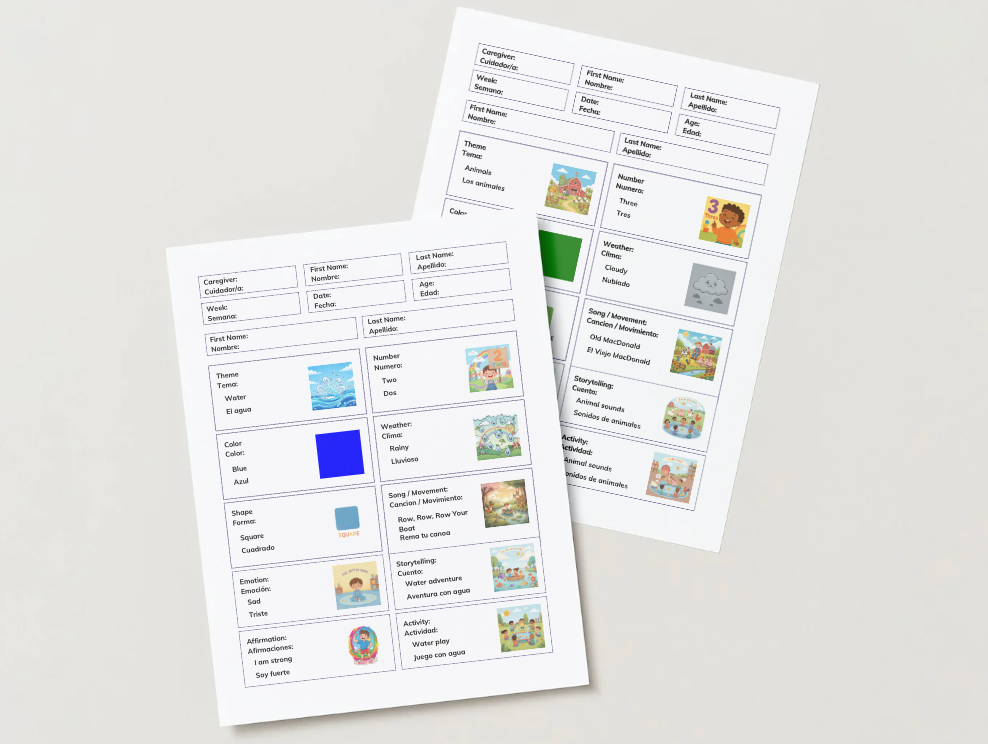 Weekly Bilingual Circle Time Educational 1 Year Learning Plan, 8.5" x 11" Double Sided 52 Worksheets & Digital Download