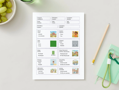 Weekly Bilingual Circle Time Educational 1 Year Learning Plan, 8.5" x 11" Double Sided 52 Worksheets & Digital Download