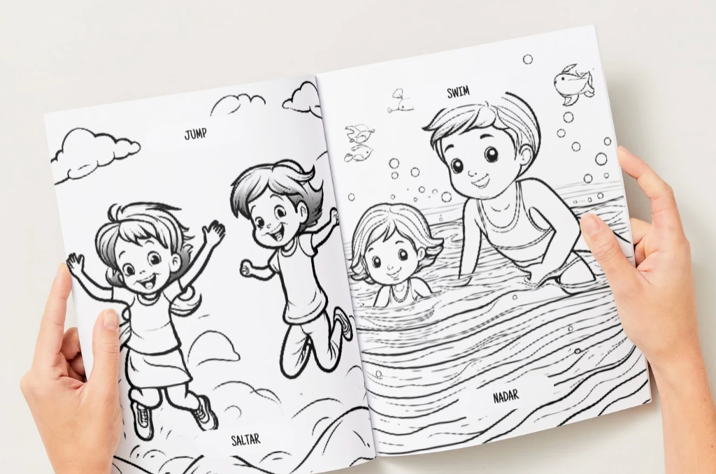 Bilingual Learning Physical + Digital Coloring Book (Spanish + English)