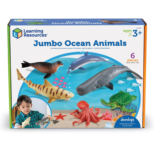 Learning Resources | Jumbo Ocean Animals – 6-Piece Sea Life Learning Set for Toddlers & Preschoolers (Ages 3+) | Animales Marinos Gigantes – Figuras de Juguete Educativas para Niños