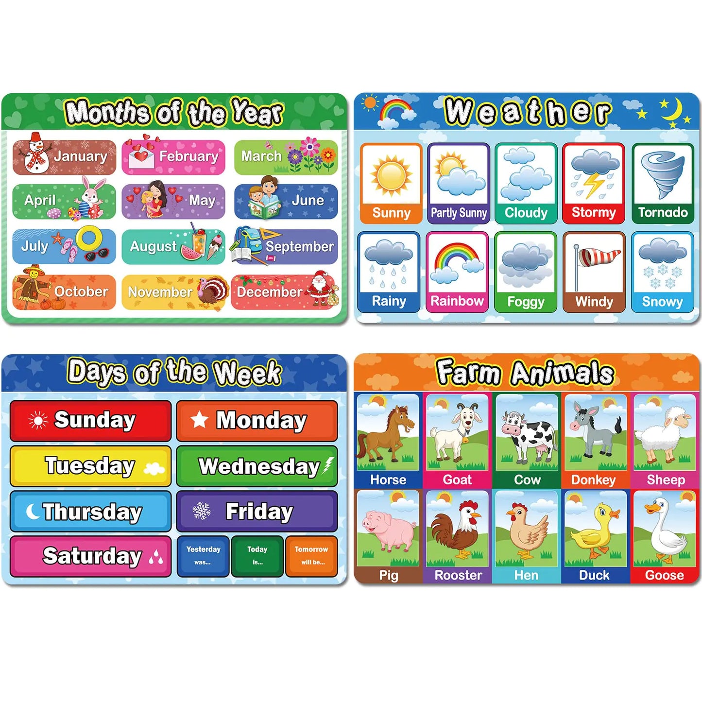 4 Manteles Educativos Antideslizantes y Lavables para Niños Pequeños y Escolares, Manteles Reutilizables para Bebés, Útiles para Guardería, Hogar, Escuela y Aula de Kindergarten